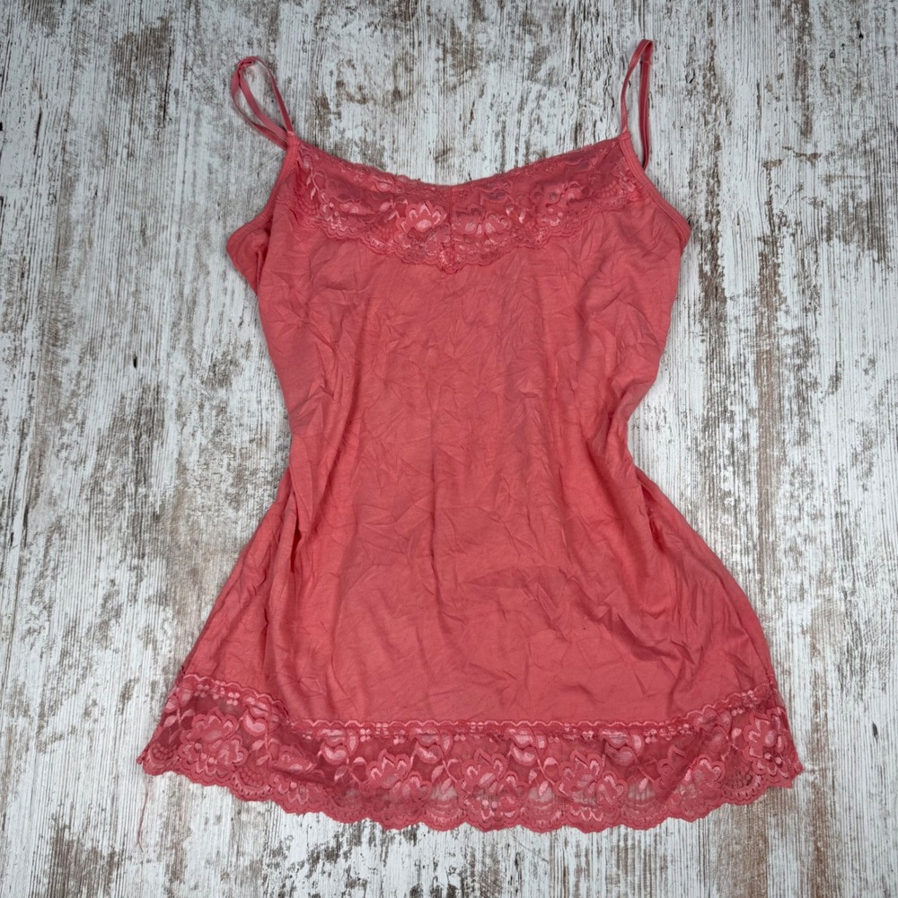 Maurices Womens Coral Pink Lace Trim Cami Camisole Spaghetti Strap Top Sz M y2K